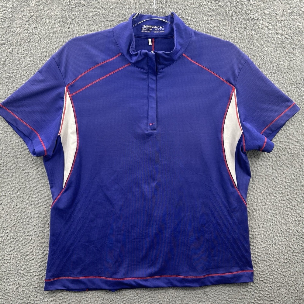 Nike Polo Shirt Womens XL Blue 1/4 Zip Short Sleeve Golf Performance Dri‎ Fit